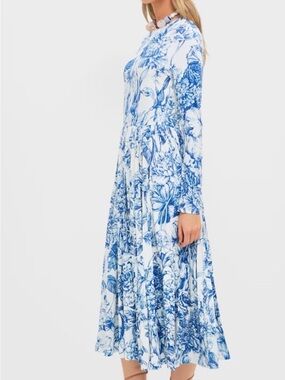 Tuckernuck White Midi Dress with Blue Floral Print